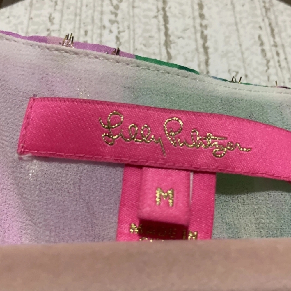 Lilly Pulitzer Size Medium Aaron Silk Top In Magnolia Lilac Leidees Night - Picture 2 of 12